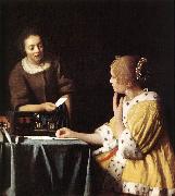 Jan Vermeer Lady with Her Maidservant Holding a Letter USA oil painting artist